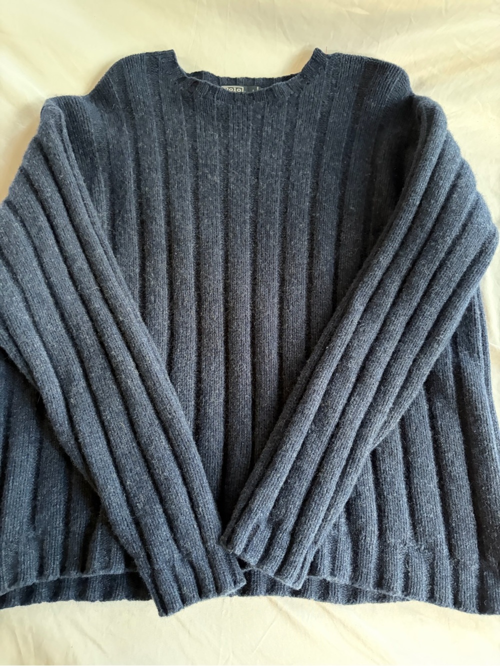 Polo Ralph Lauren Lambswool Silk Sweater Mens XL Navy Crewneck Ribbed